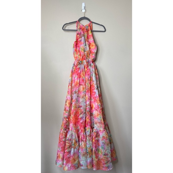 Ramy Brook Wilson Cutout Maxi Dress in Guava Sunburst Size 4 - Picture 4 of 9